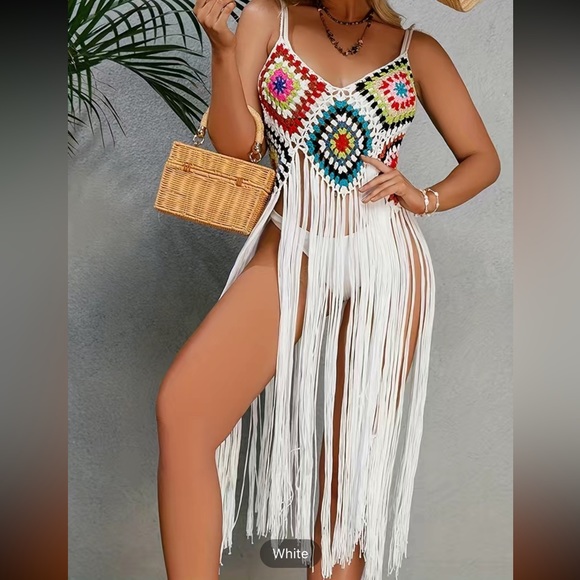 Full Handmade Geo Pattern Crochet coverup one Size - Picture 1 of 8